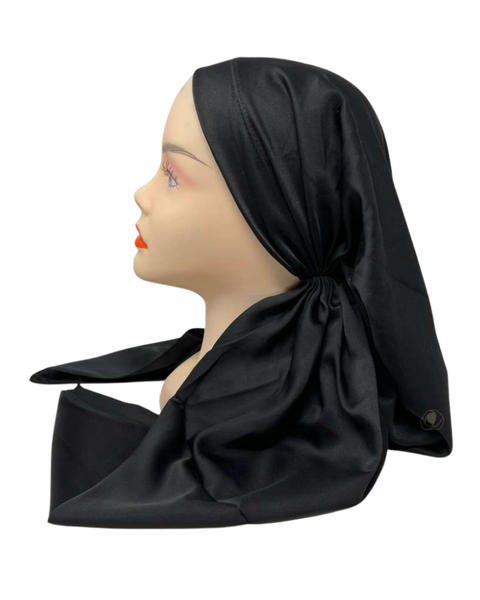 It's Younique Black Satin Pre-Tied Open Back Bandanna with Velvet Grip Myselflingerie.com