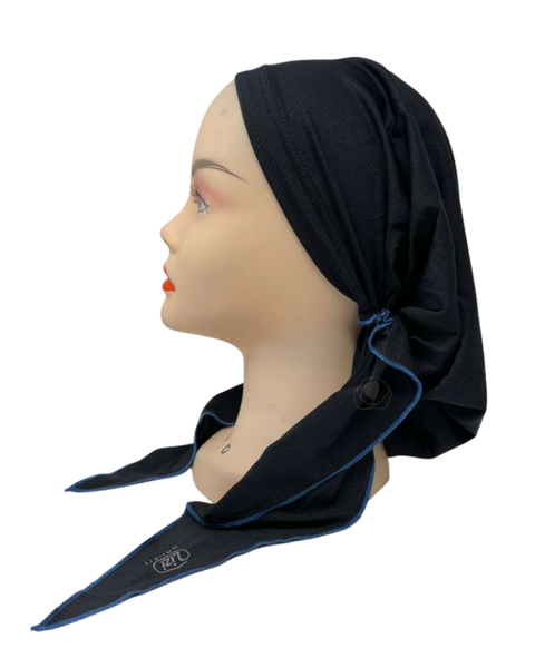 Lizi Headwear Black and Royal Blue Dri-Fit Adjustable Pre-Tied Bandanna with Velvet Grip Myselflingerie.com