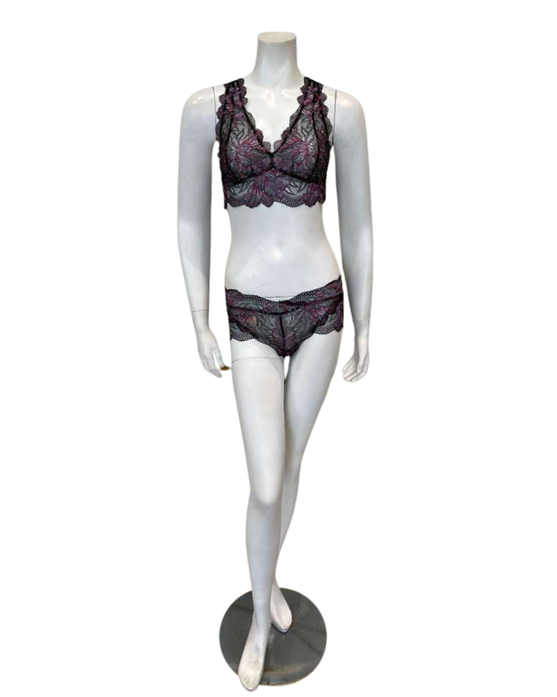 Oh! Zuza 3839+3840 Cranberry/Black Lace Bralette Set Myselflingerie.com