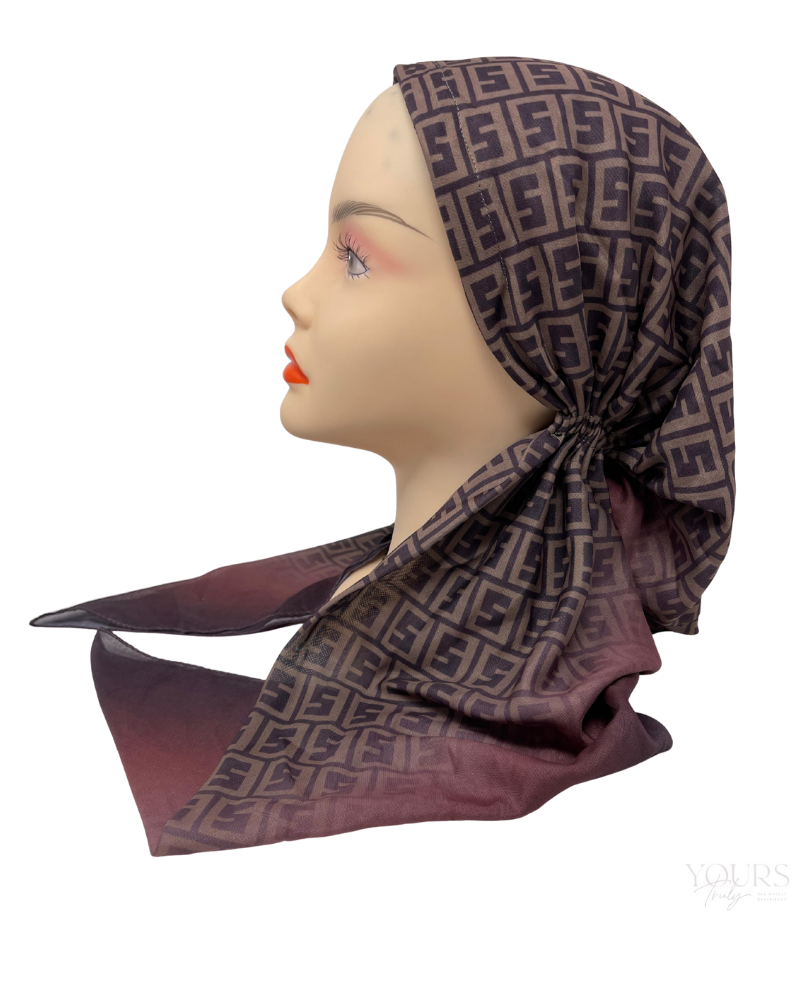 Ahead IT2591 Black Brick Scarfeena Branded Pattern Israeli Style Long Tails Pre-Tied Bandanna Myselflingerie.com