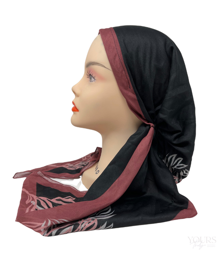 Ahead VT2596 Black Mauve Painted End Versatile Style Long Tails Open Back Pre-Tied Bandanna Myselflingerie.com