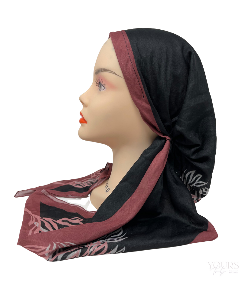 Ahead VT2596 Black Mauve Painted End Versatile Style Long Tails Open Back Pre-Tied Bandanna Myselflingerie.com