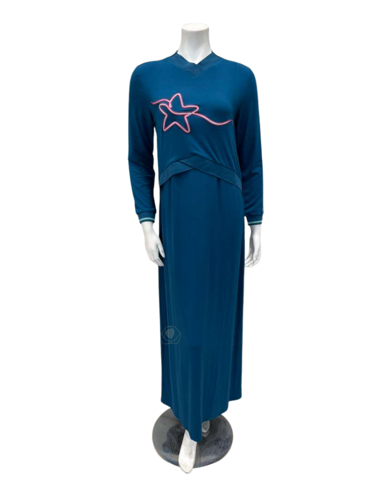 Mega Dreams 357532 Turquoise Carpet Embroidery Modal Nursing Nightgown Myselflingerie.com