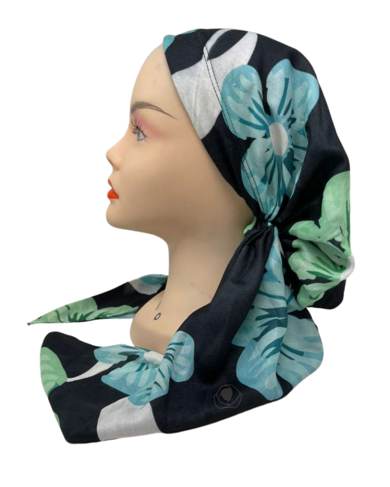 It's Younique PP-FLOW-GN Large Green Flowers Pre-Tied Bandanna with Velvet Grip Myselflingerie.com