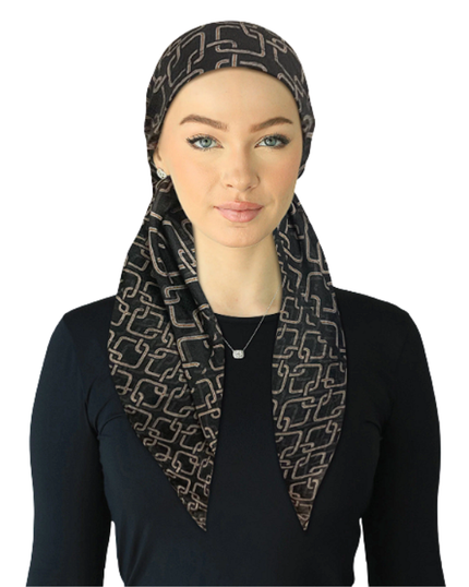 Cherie SP312A-BK Black Geo Print Adjustable Pre-Tied Open Back Bandanna Myselflingerie.com