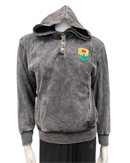 The Star Story Black Chambray Neon Flower Cotton Teen Hoodie