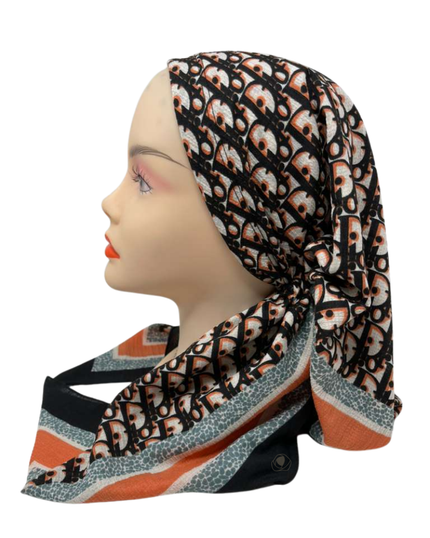 It's Younique Orange Tones Dior Inspired Pre-Tied Open Back Bandanna with Velvet Grip Myselflingerie.com