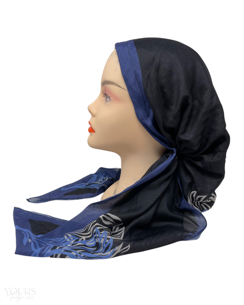 Ahead VT2596 Black/Blue Painted End Versatile Style Long Tails Open Back Pre-Tied Bandanna Myselflingerie.com
