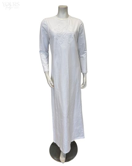 Chicolli N5123-C White Debossed Pull On Cotton Coverall Nursing Nightgown Myselflingerie.com