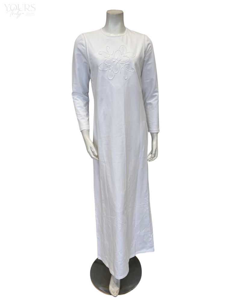 Chicolli N5123-C White Debossed Pull On Cotton Coverall Nursing Nightgown Myselflingerie.com