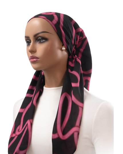 Ahead IT2882 Black Pink Entwine Israeli Style Long Tails Pre-Tied Bandanna Myselflingerie.com