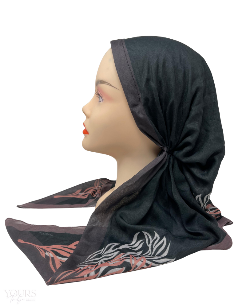 Ahead VT2596 Black Frappe Painted End Versatile Style Long Tails Open Back Pre-Tied Bandanna Myselflingerie.com