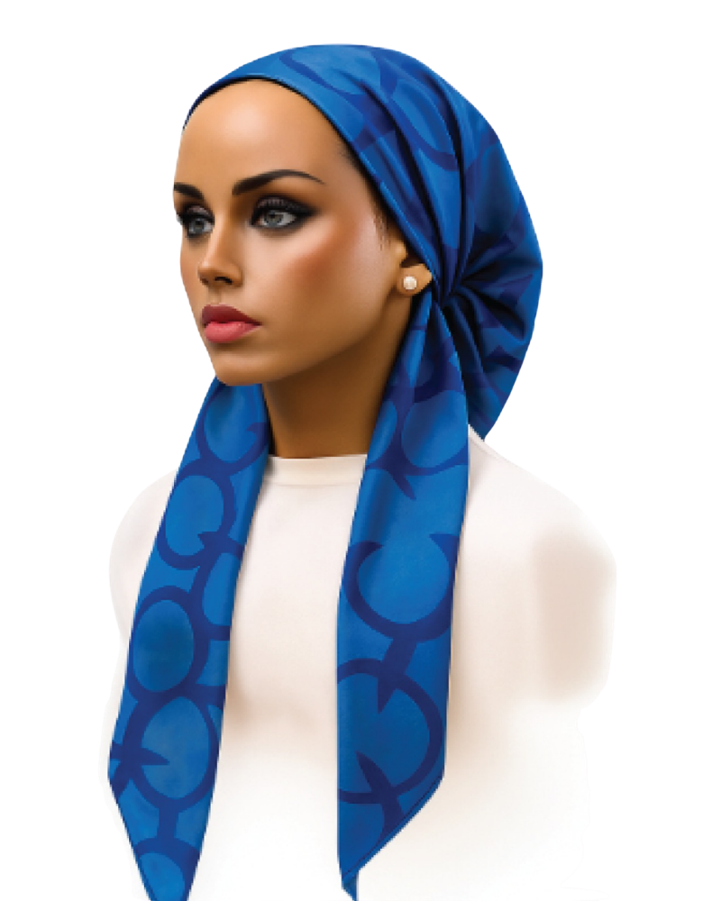 Ahead VT2867 Blue Glyphora Versatile Style Long Tails Open Back Pre-Tied Bandanna Myselflingerie.com