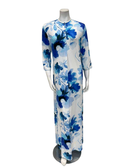 Verdiani 4531 Blue Floral Button Down Modal Nightgown Myselflingerie.com