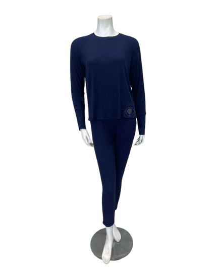Aspen Dream BRLSL + BRLB Navy Ribbed Long Sleeve & Joggers Bamboo Pajamas Set Myselflingerie.com