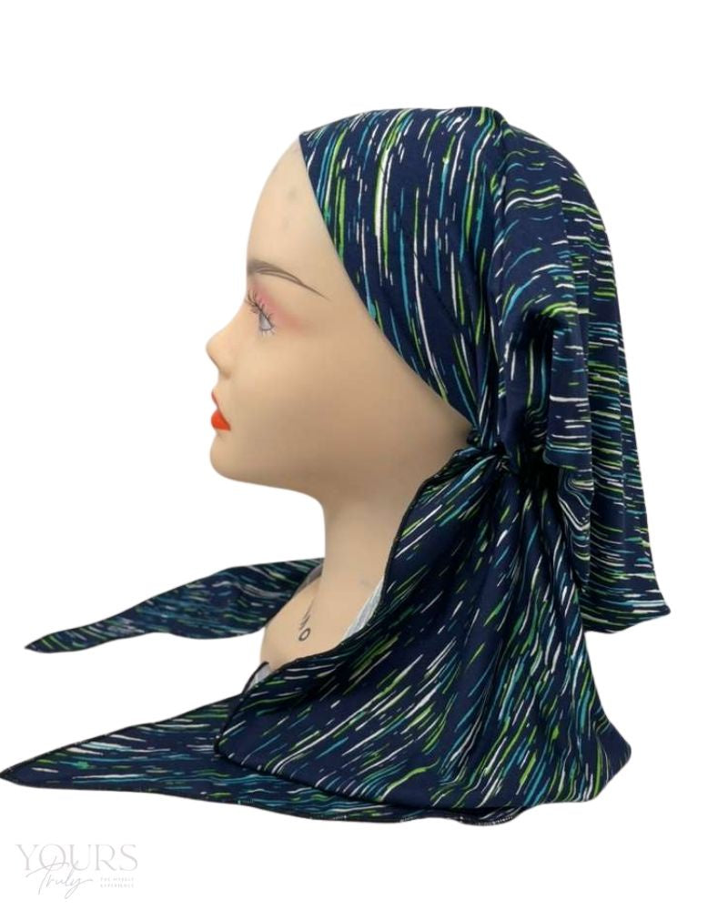 Triple Up BL1126 Blue and Green Strokes Lined Pre-Tied Bandanna