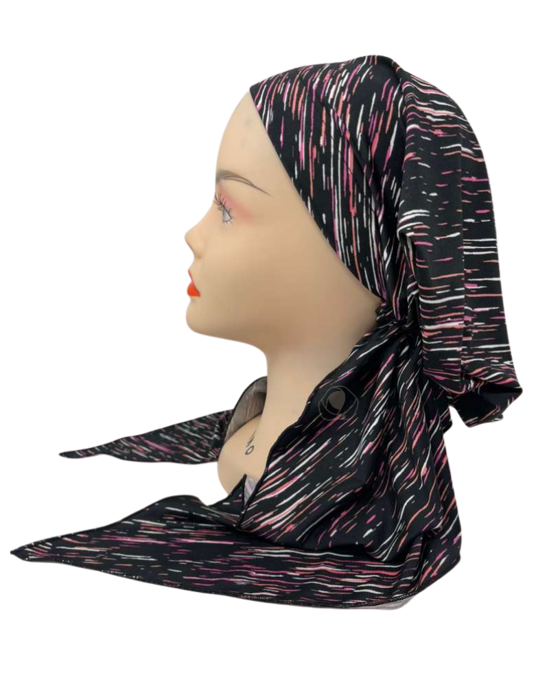 Triple Up BL1125 Pink and Black Strokes Lined Pre-Tied Bandanna Myselflingerie.com
