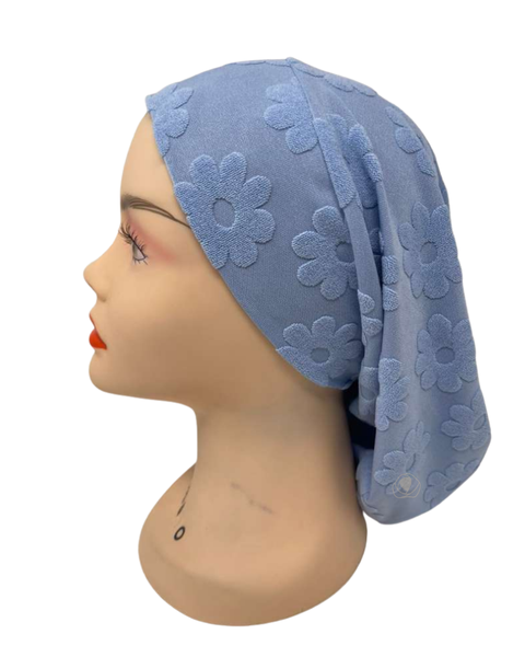 Triple Up SS1163 Light Blue Flowers Embossed Terry Sleeping Snood Myselflingerie.com