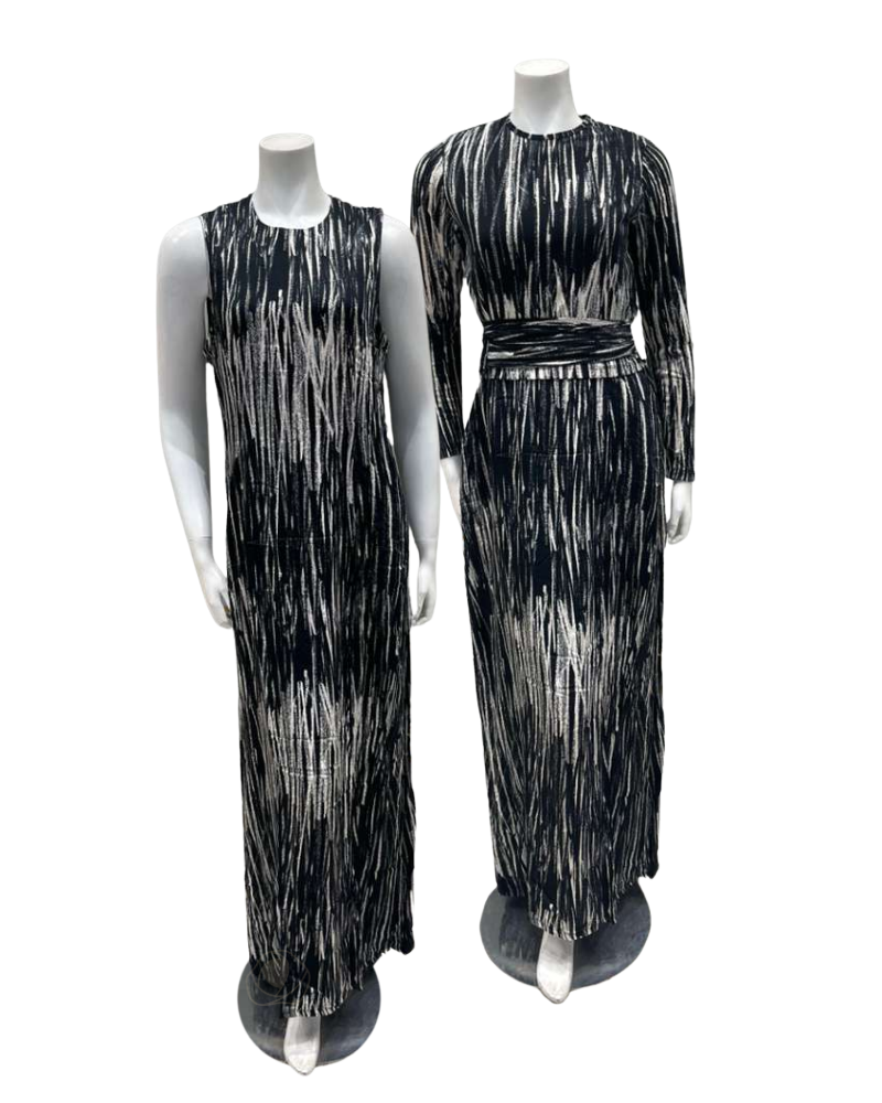 ORD DNP26115 + TRP26114 Black & White Tie-Up Top and Jumper Lounger Robe Set / Nursing Friendly Myselflingerie.com