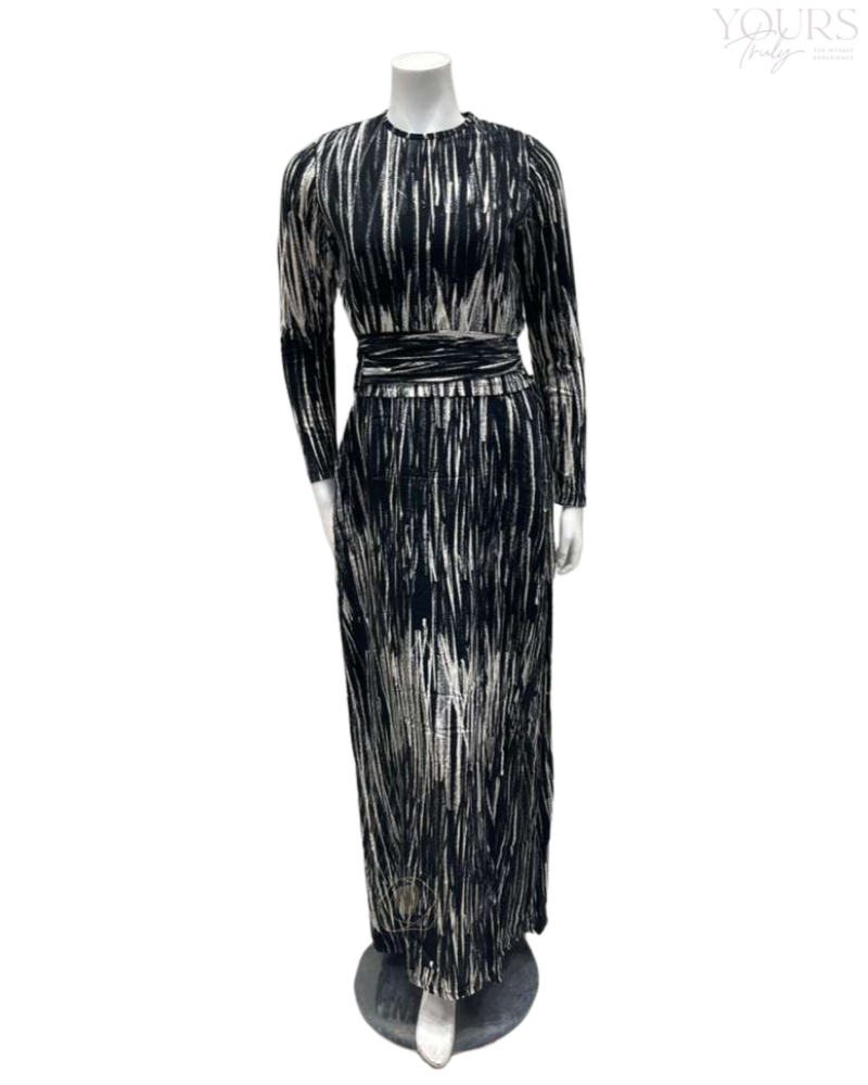 ORD DNP26115 + TRP26114 Black & White Tie-Up Top and Jumper Lounger Robe Set / Nursing Friendly Myselflingerie.com