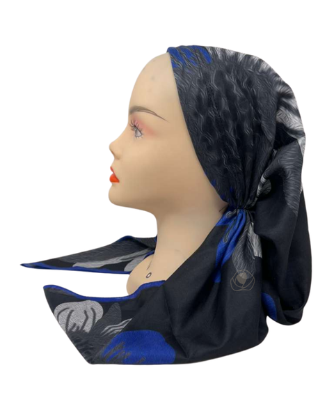 It's Younique OB-LGFL-BL Large Blue Flowers Pre-Tied Open Back Bandanna with Velvet Grip myselflingerie.com