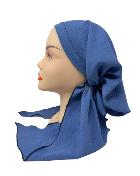 Triple Up BUL1168 Denim Blue Crinkle Unlined Pre-Tied Bandanna Myselflingerie.com