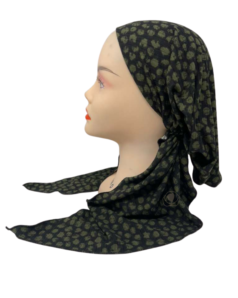 Triple Up BUL1086 Black and Olive Splatters Unlined Pre-Tied Bandanna Myselflingerie.com