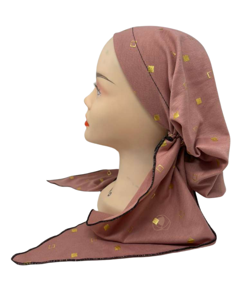 Triple Up BUL1130 Mauve and Gold Foil Squares Unlined Pre-Tied Bandanna Myselflingerie.com