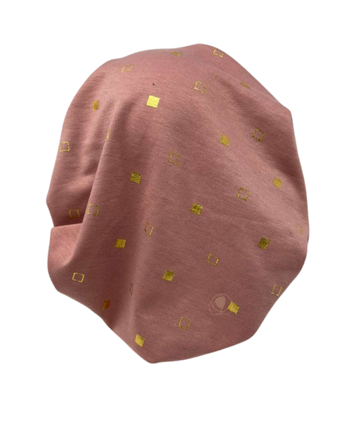 Triple Up BUL1130 Mauve and Gold Foil Squares Unlined Pre-Tied Bandanna Myselflingerie.com