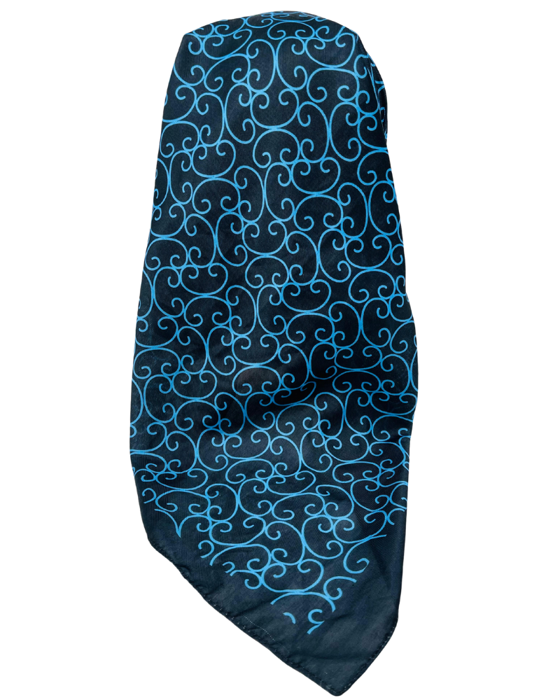 It's Younique Royal Blue Vine Print Pre-Tied Open Back Bandanna with Velvet Grip