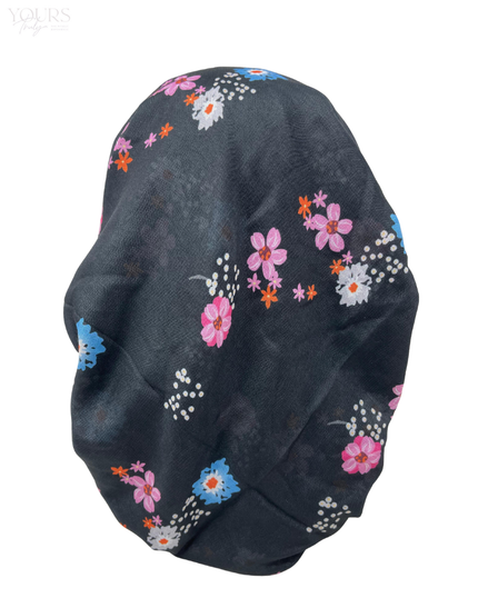 Ahead IT8064 Black Floret Israeli Style Long Tails Pre-Tied Bandanna Myselflingerie.com