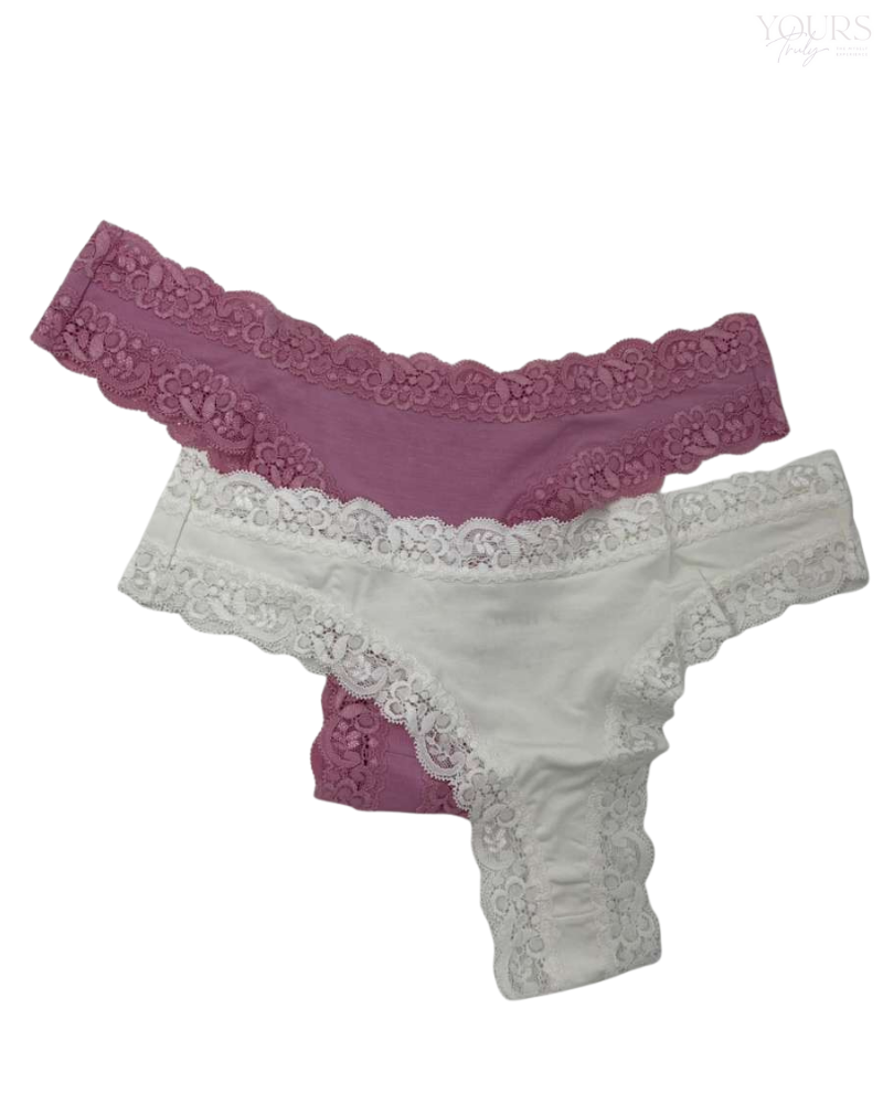 Fleur't 601 Chantilly Iconic Modal Lace Trim Thong Myselflingerie.com