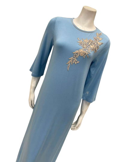 Verdiani 4511 Taupe Lace Motif Sky Blue Modal Pull On Nightgown Myselflingerie.com