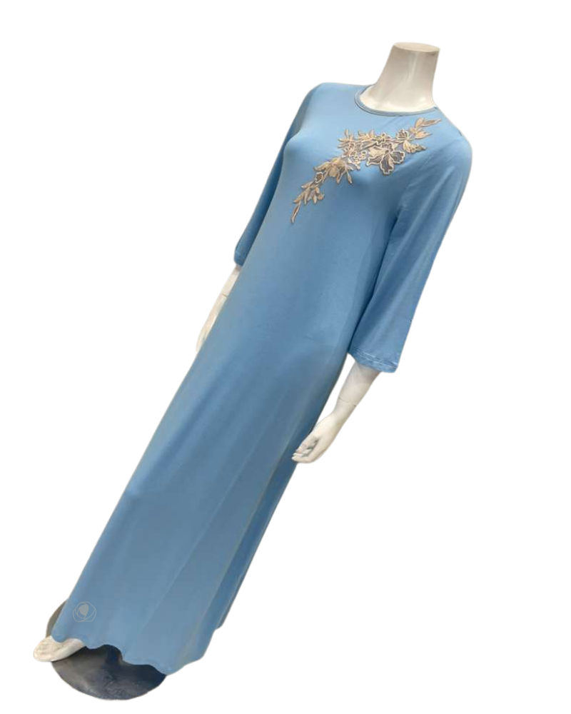 Verdiani 4511 Taupe Lace Motif Sky Blue Modal Pull On Nightgown Myselflingerie.com