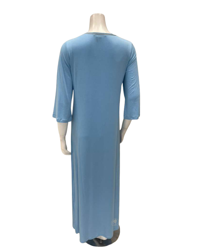 Verdiani 4511 Taupe Lace Motif Sky Blue Modal Pull On Nightgown Myselflingerie.com