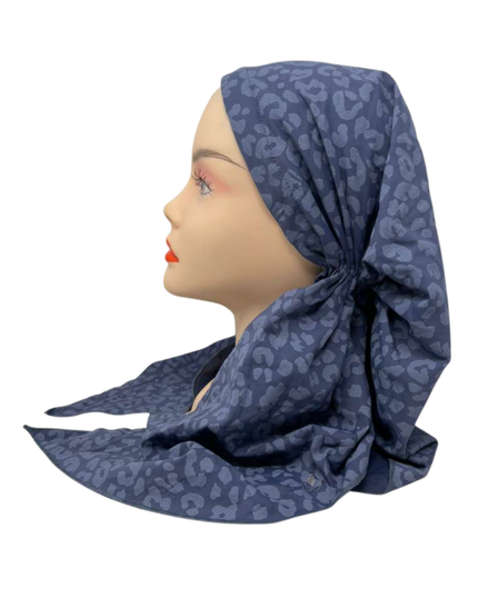 Ahead VT2895 Denim Leopale Versatile Style Long Tails Open Back Pre-Tied Bandanna Myselflingerie.com