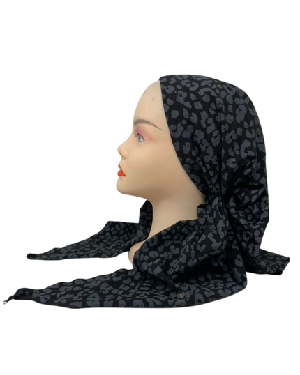 Ahead VT2895 Black Leopale Versatile Style Long Tails Open Back Pre-Tied Bandanna Myselflingerie.com