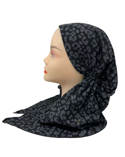 Ahead IT2895 Black Leopale Israeli Style Long Tails Pre-Tied Bandanna Myselflingerie.com