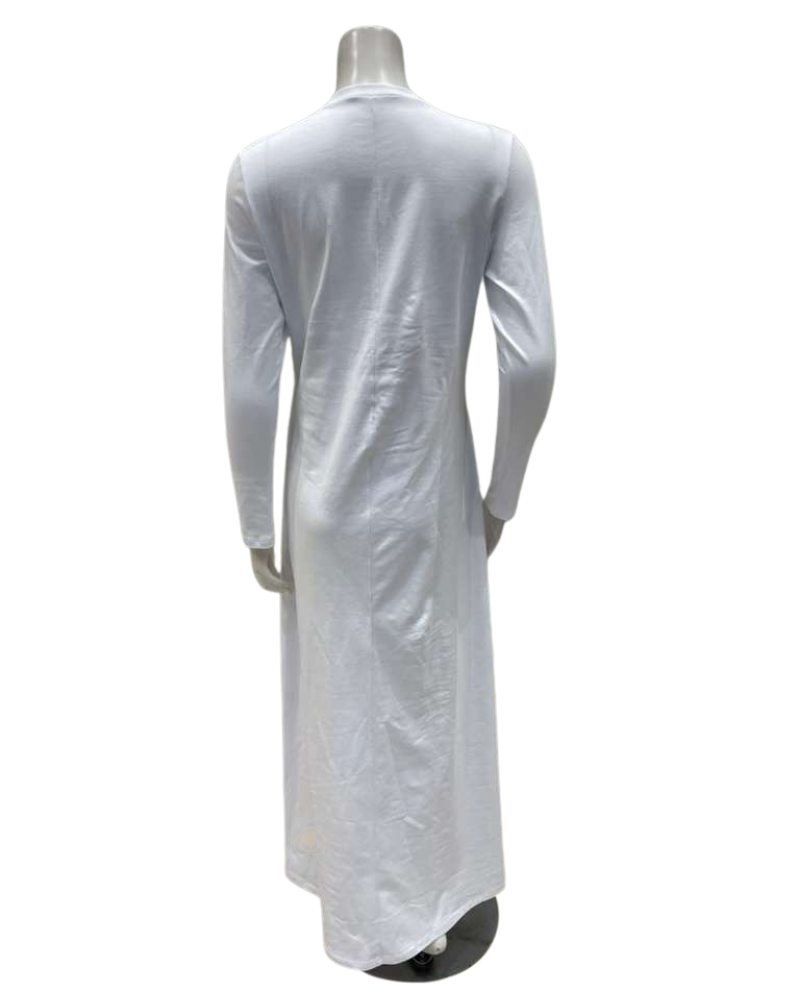 Pen-ky 12915 White with Gold Foil Blossoming Rose Cotton Coverall Nursing Nightgown Myselflingerie.com