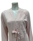 Verdiani 4505 Soft Pink Sheer Lace Motifs Modal Wrap Morning Robe Myselflingerie.com