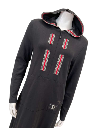 Mode Everyday LR6113 Black Zagline Front Zip Morning Robe Lounger with Hood Myselflingerie.com