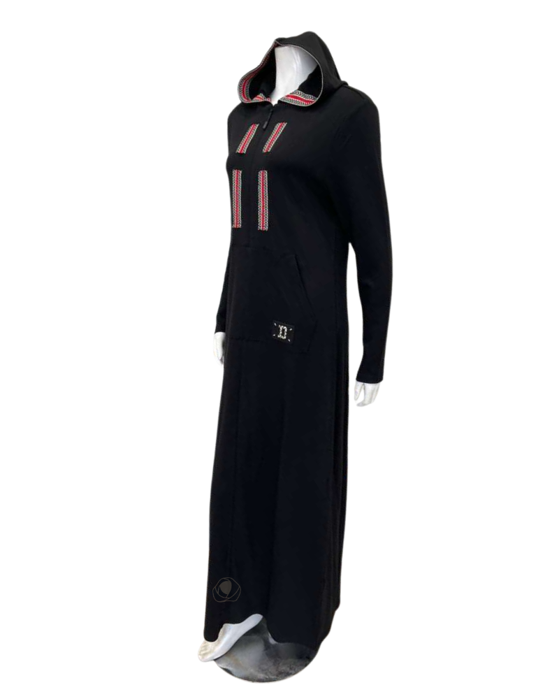 Mode Everyday LR6113 Black Zagline Front Zip Morning Robe Lounger with Hood Myselflingerie.com