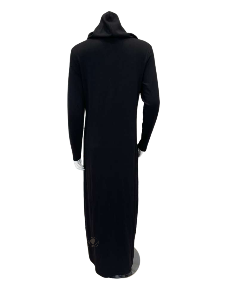 Mode Everyday LR6113 Black Zagline Front Zip Morning Robe Lounger with Hood Myselflingerie.com