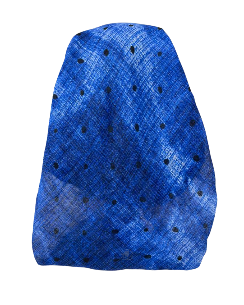 It's Younique OB-BL-TIE Blue Tie Dye with Black Dots Pre-Tied Open Back Bandanna with Velvet Grip Myselflingerie.com