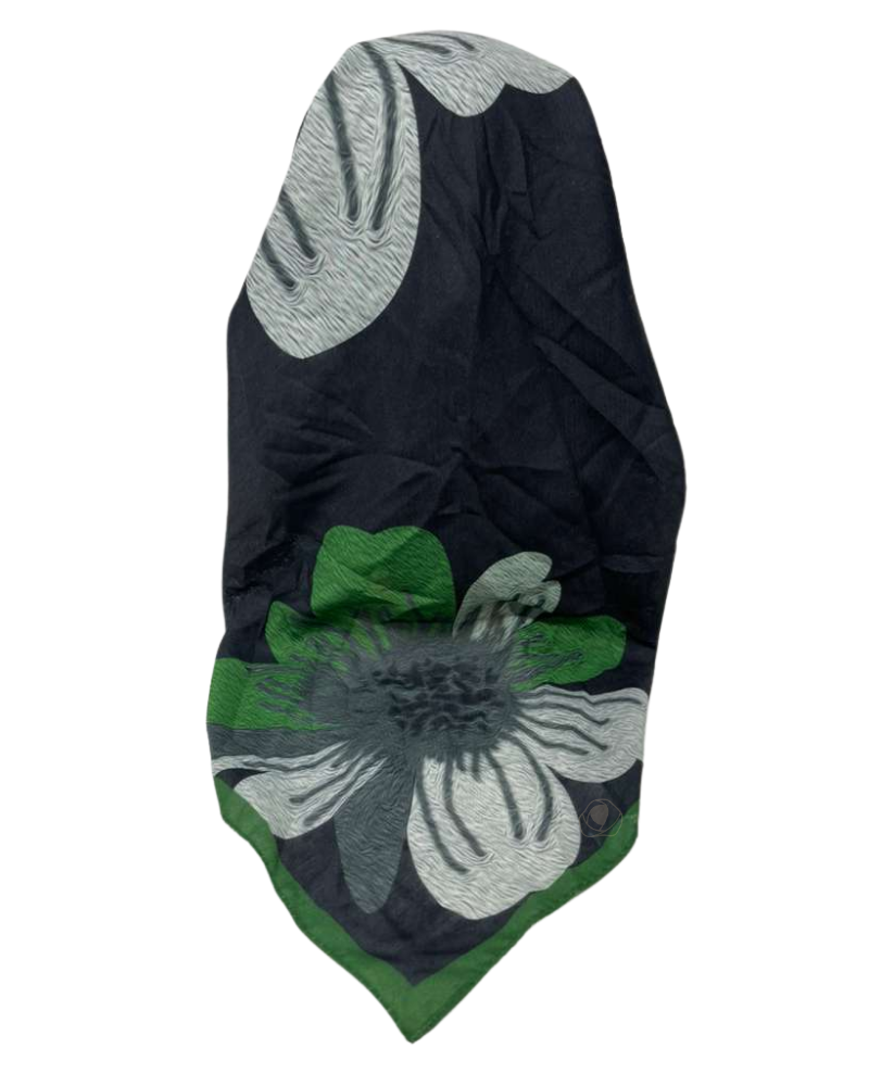 It's Younique OB-GR-FL Green Oversized Flower on Black Pre-Tied Open Back Bandanna with Velvet Grip Myselflingerie.com