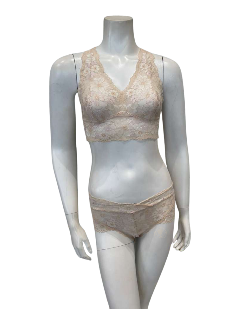 Oh! Zuza 3839+3840 Peach/Ivory Lace Bralette Set Myselflingerie.com