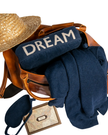 Pink Lemonade PLFBTRA06 Dream Navy/Linen Sand Cotton Travel Blanket & Eye Mask Set Myselflingerie.com