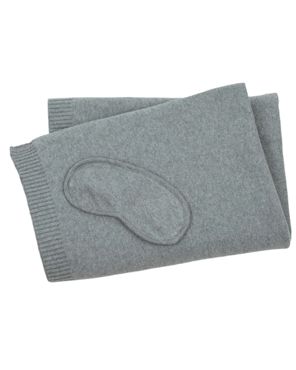 Pink Lemonade Travel Med Grey/Neptune Mint Cotton Travel Blanket & Eye Mask Set