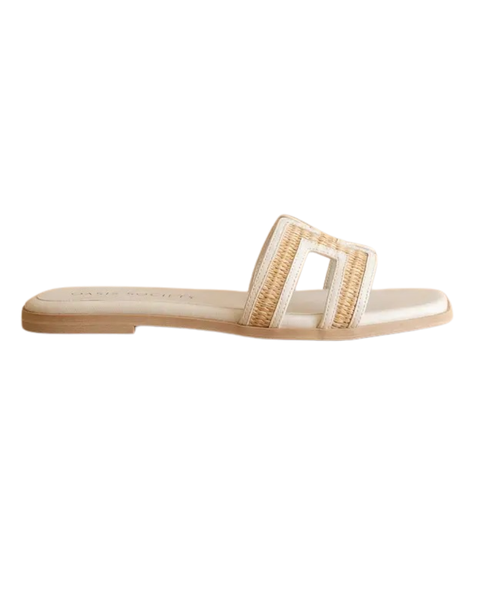 Oasis Society The Ena White H Cutout Raffia Beach Slides Myselflingerie.com