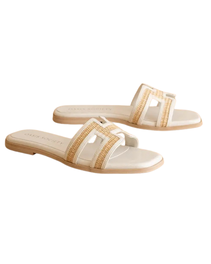 Oasis Society The Ena White H Cutout Raffia Beach Slides Myselflingerie.com